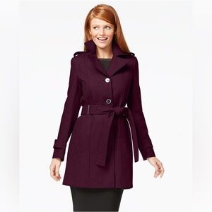 Calvin Klein Three Button Belted Wool Trench Coat